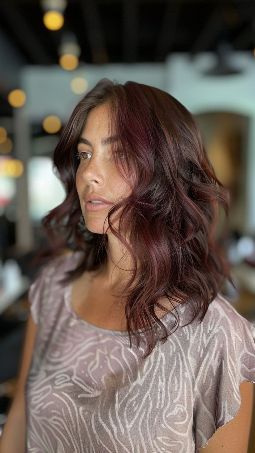 A woman modelling a mahogany hair.