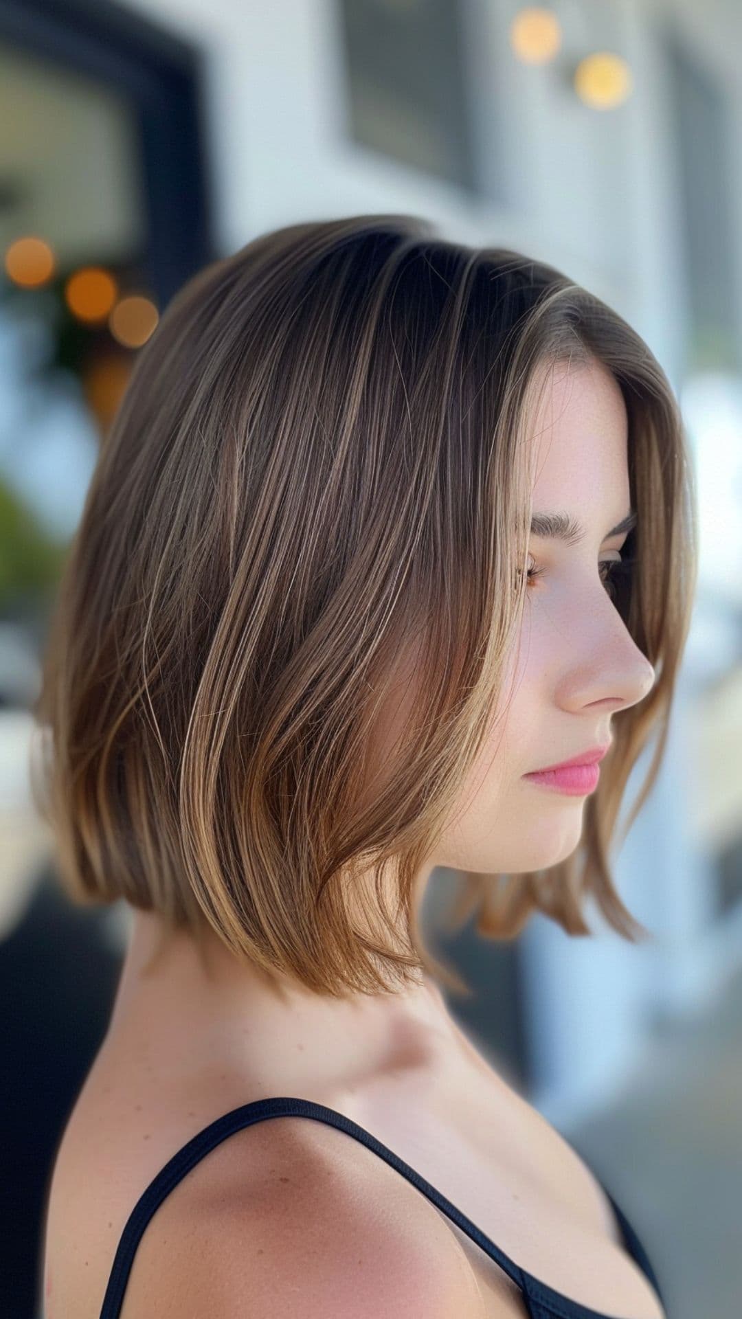 A woman modelling an ash brown short hair.