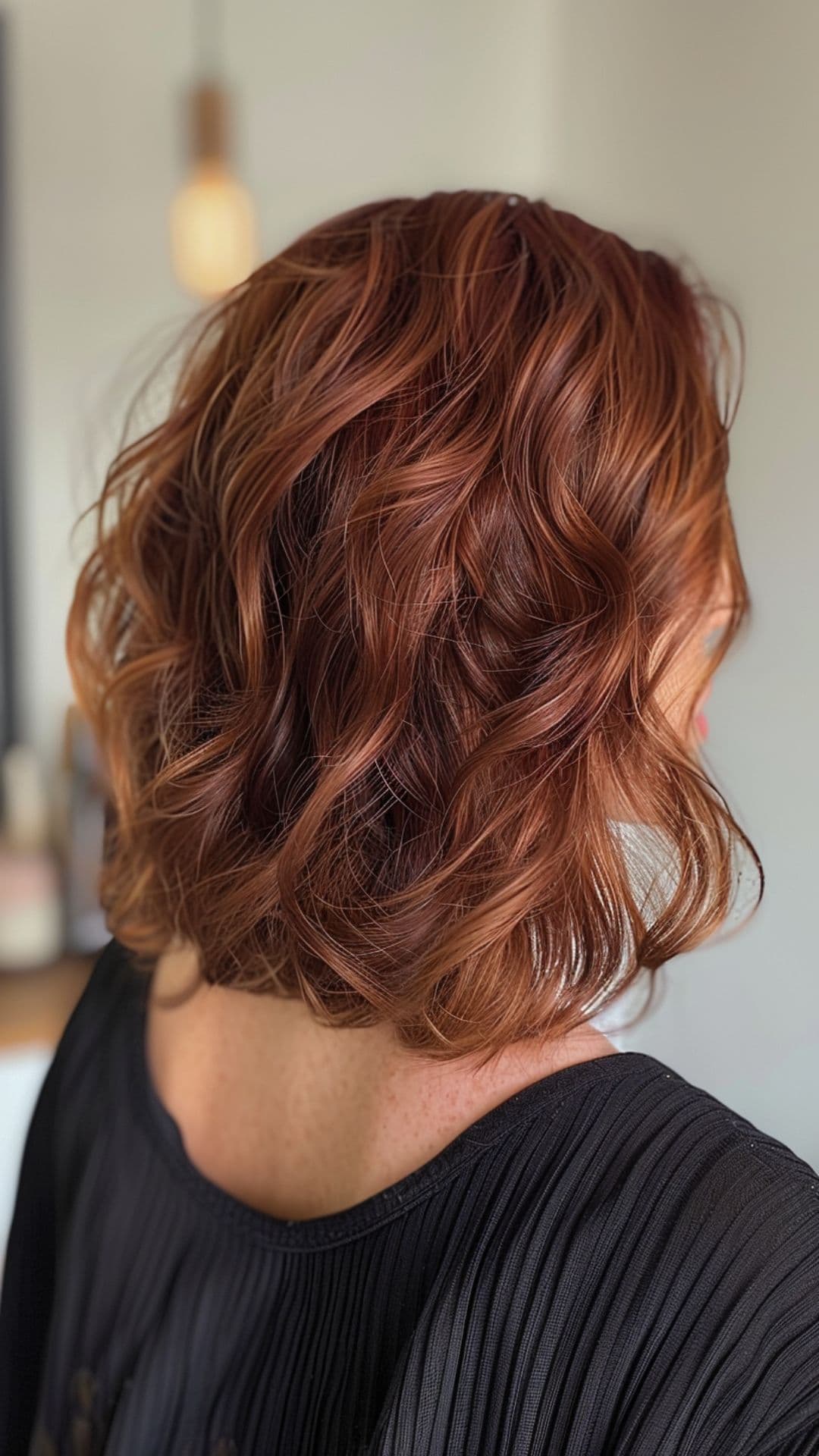 A woman modelling an auburn hair.