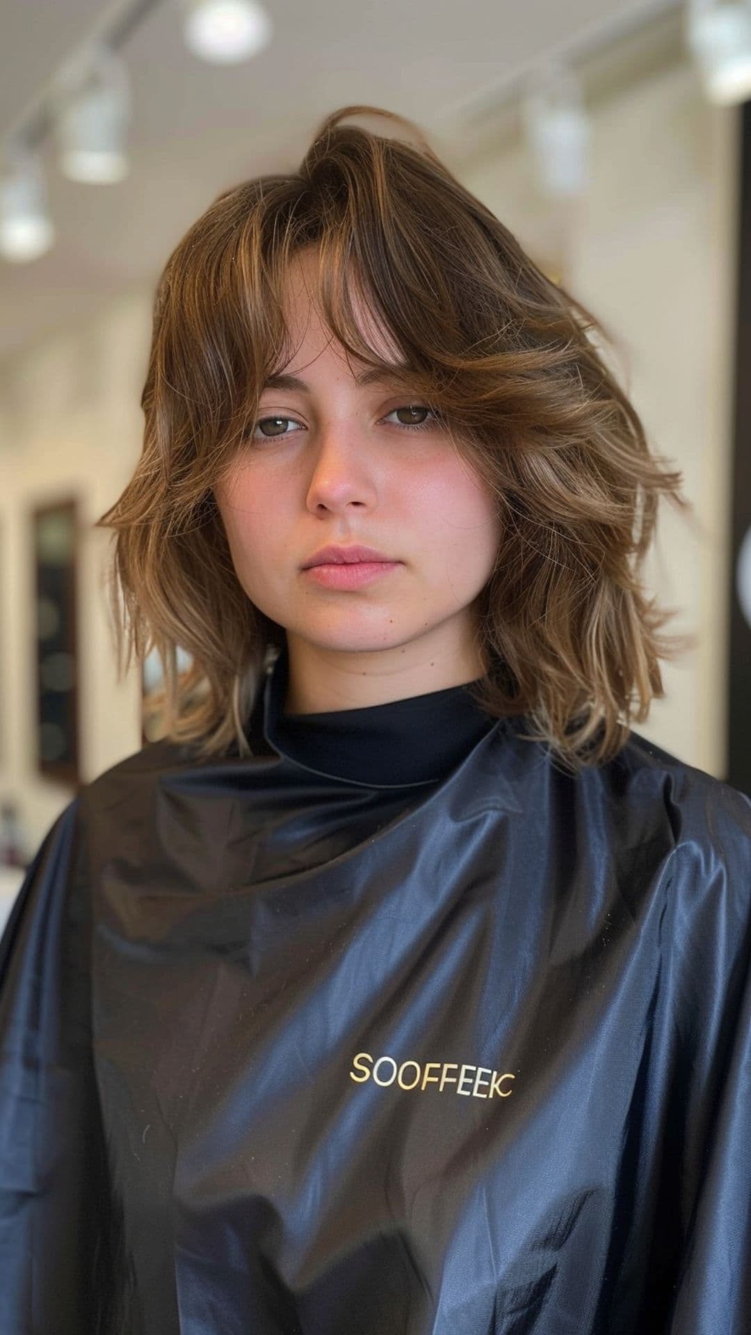 A woman modelling a capuccino brown short hair.