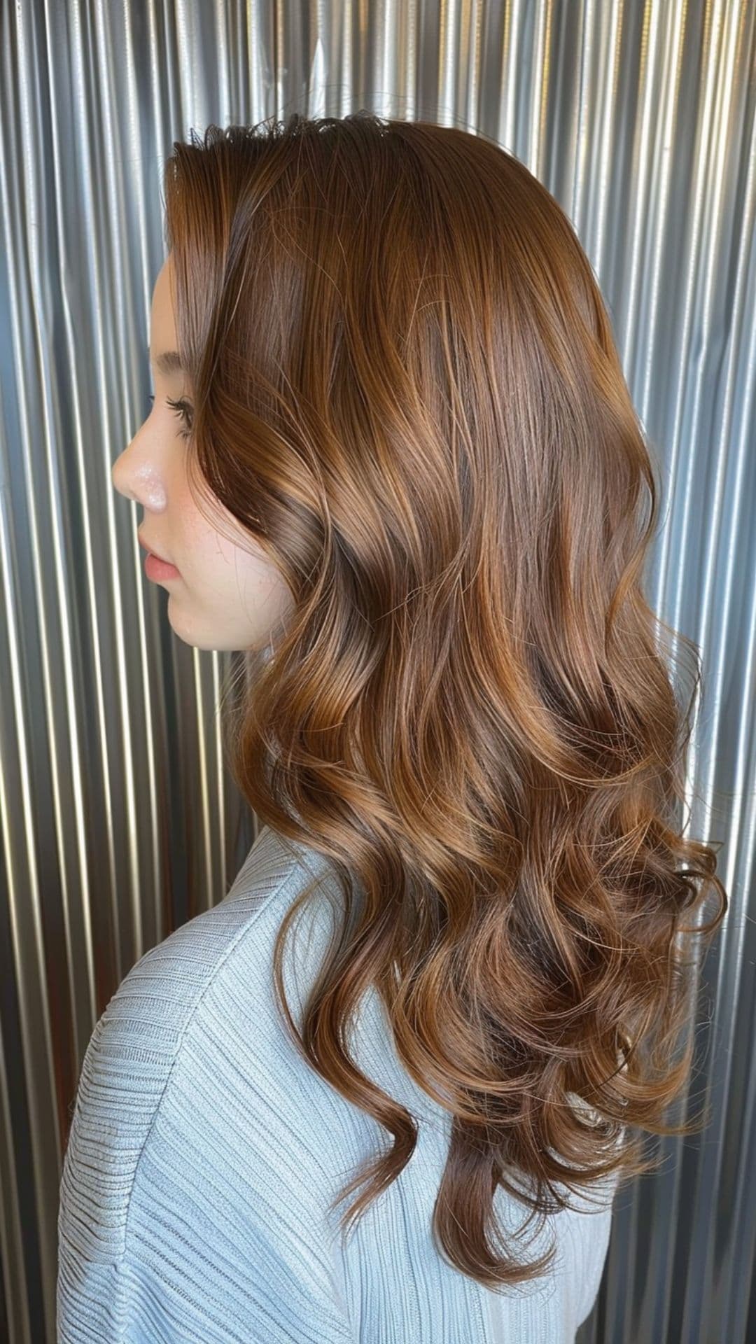 A woman modelling a chestnut brown hair.