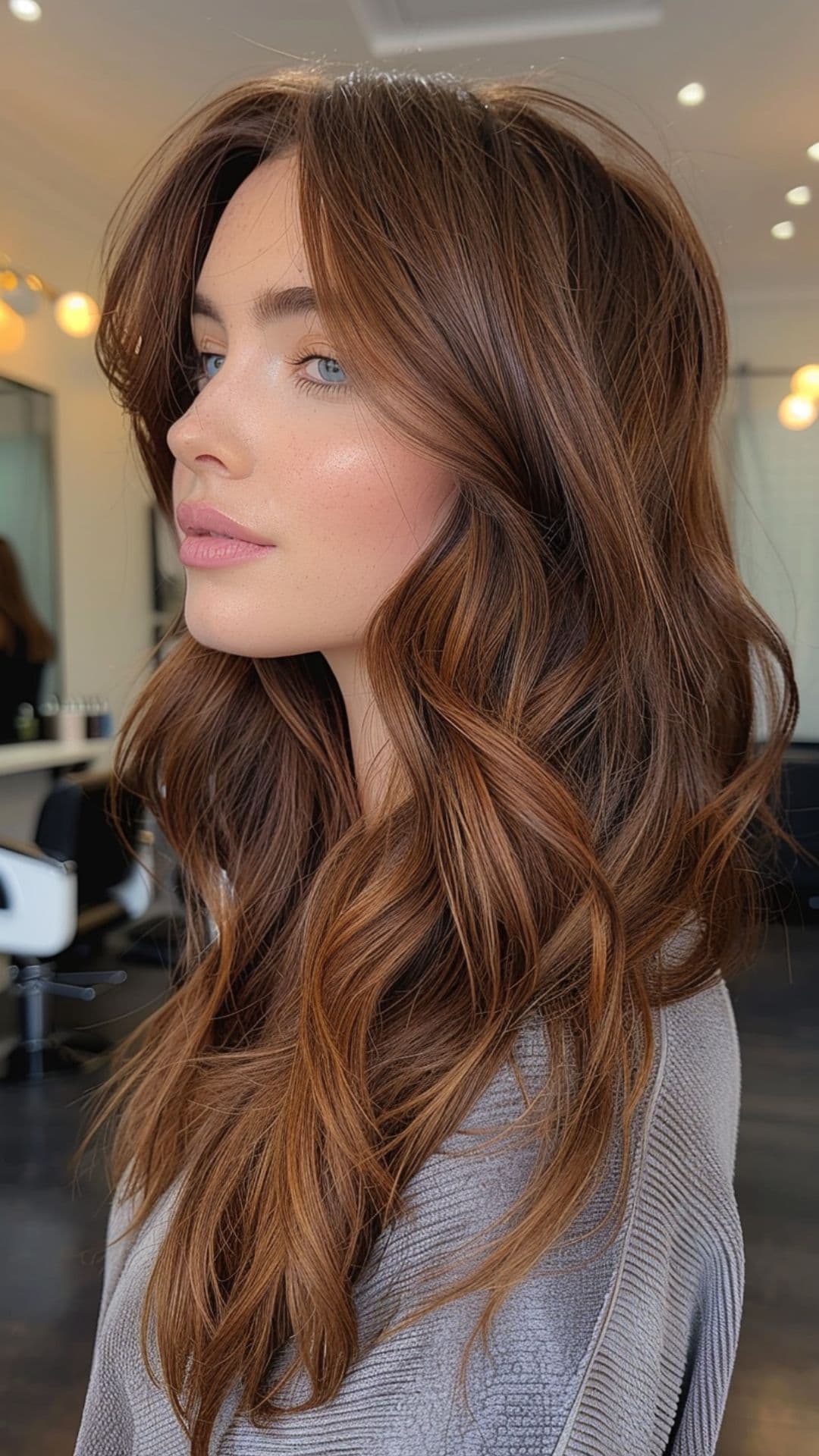 A woman modelling a chestnut brown hair.