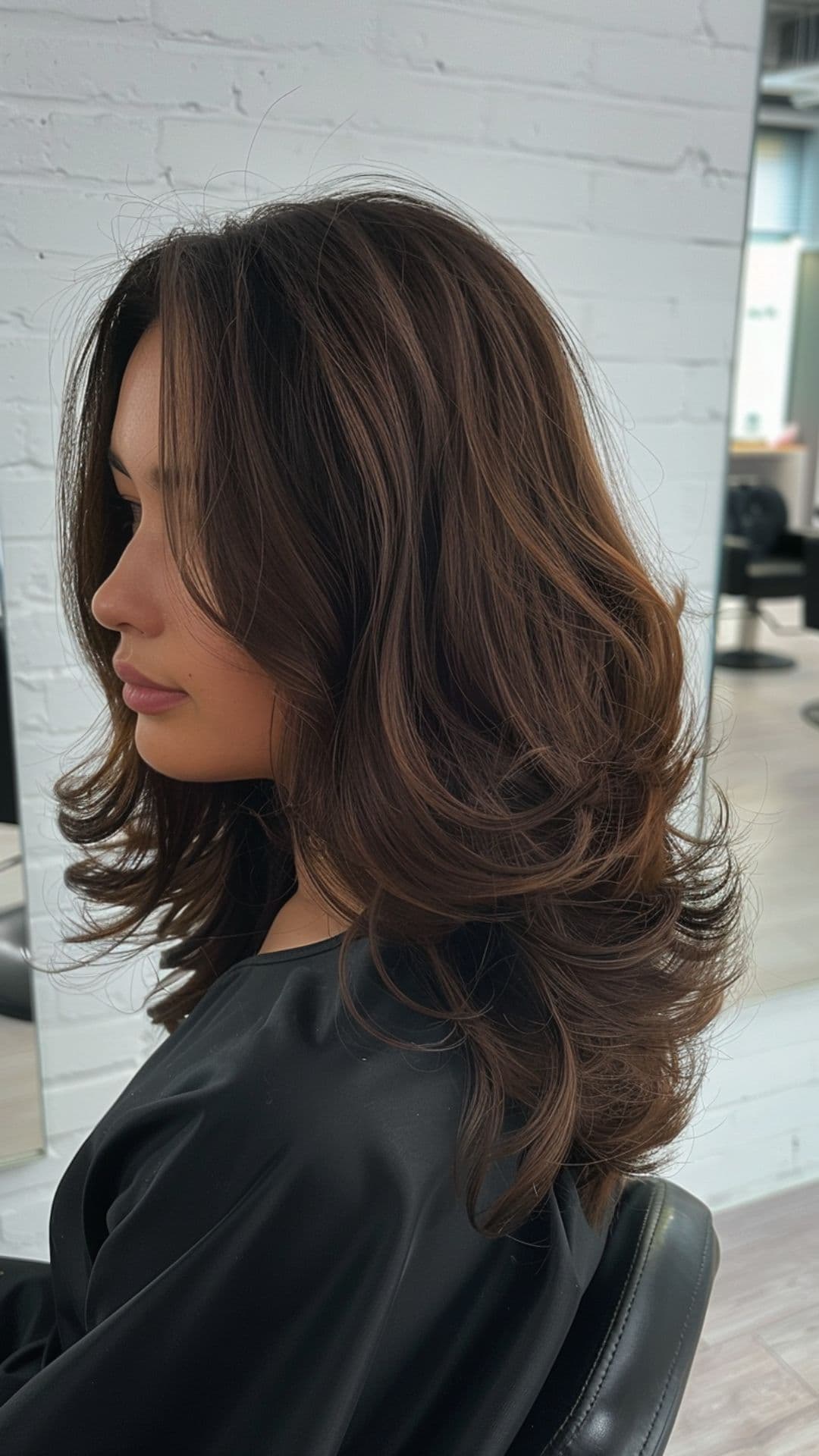 A woman modelling a chocolate brown hair.