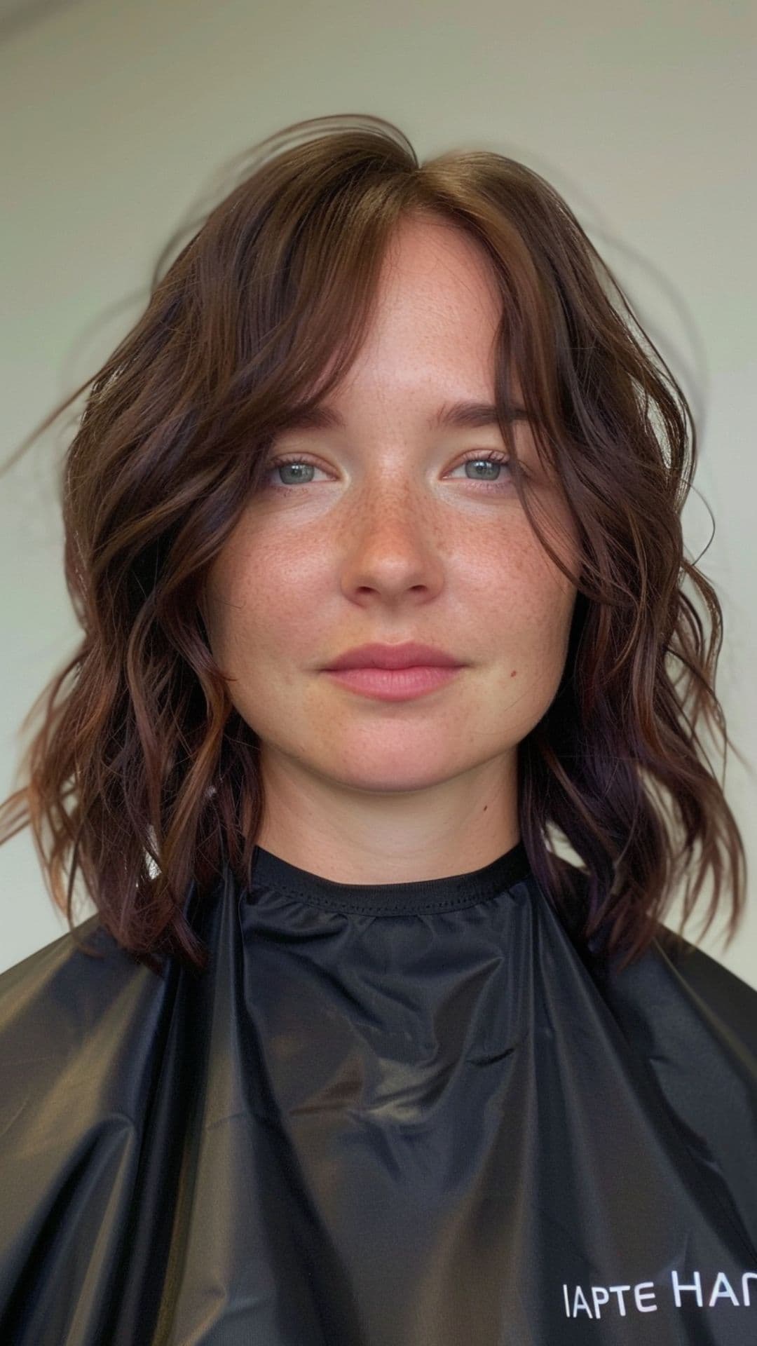 A woman modelling a chocolate cherry brown short hair.