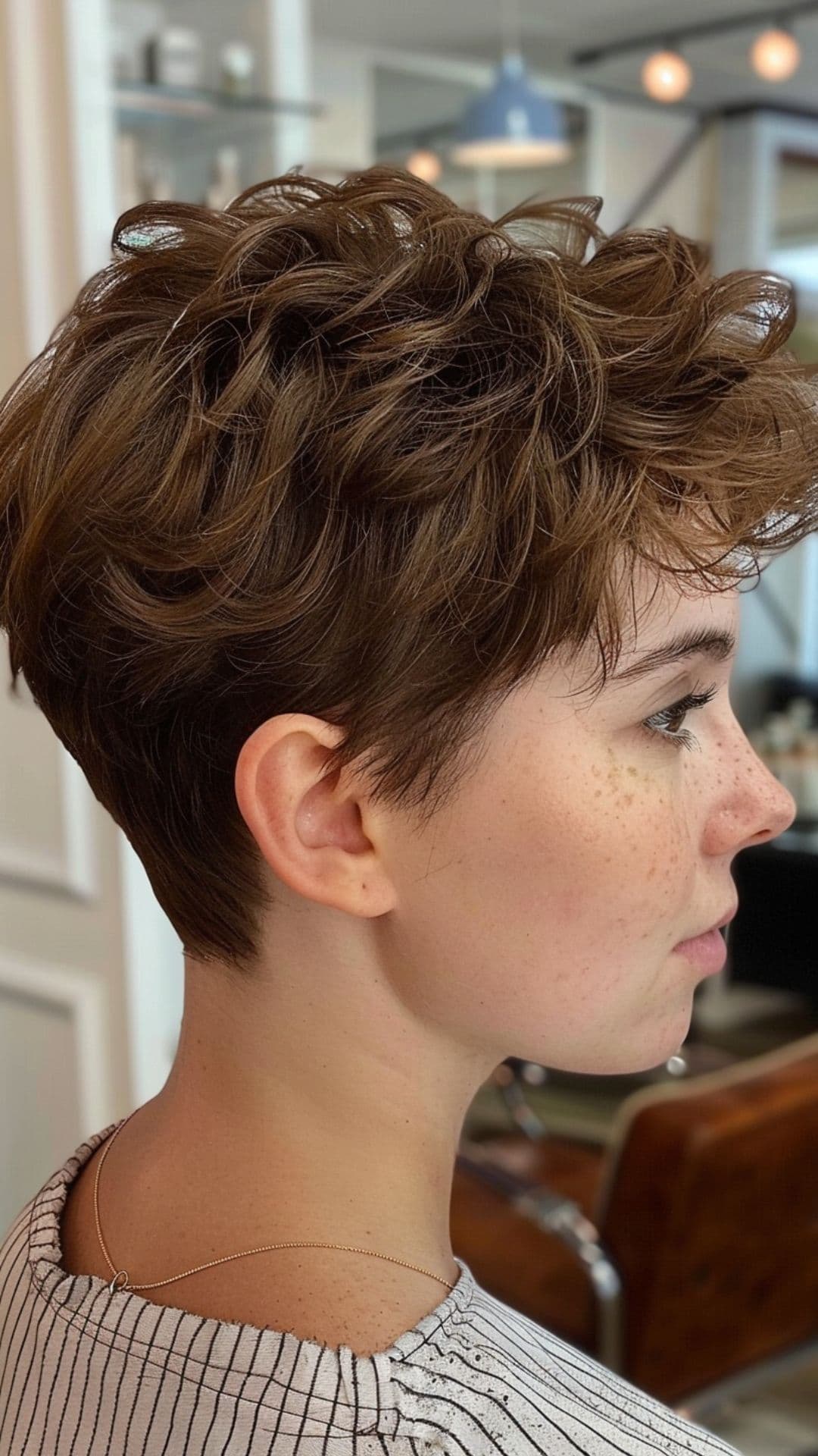 A woman modelling a cinnamon brown short hair.