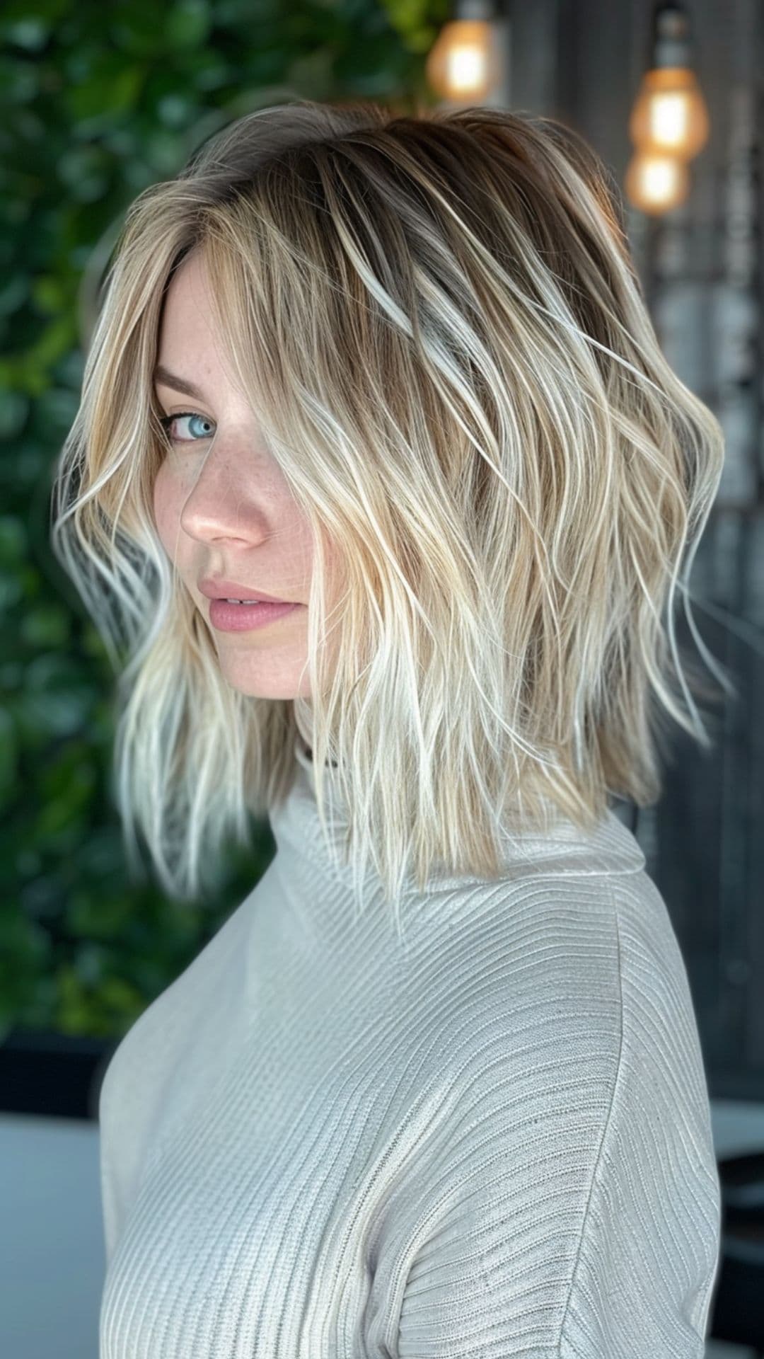 A woman modelling a classic blonde ombre hair.