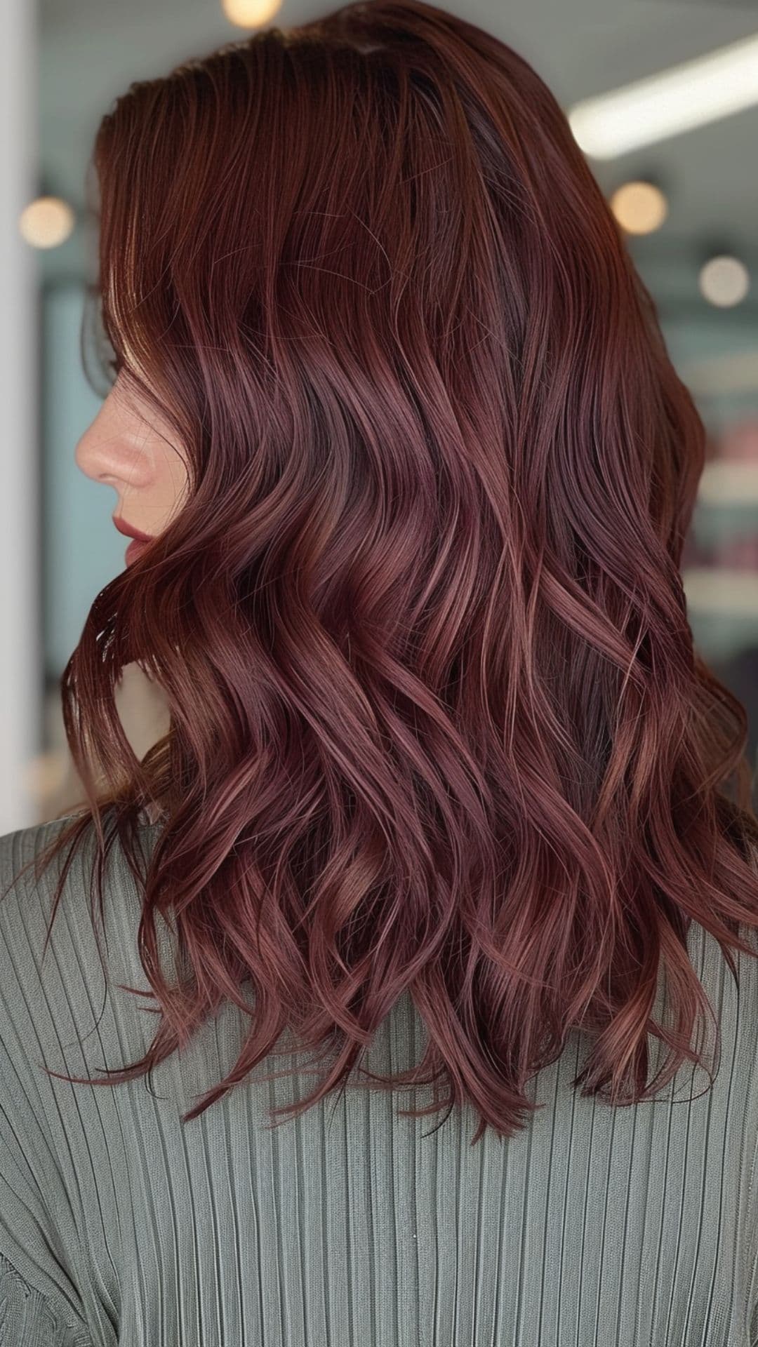 A woman modelling a deep merlot hair.