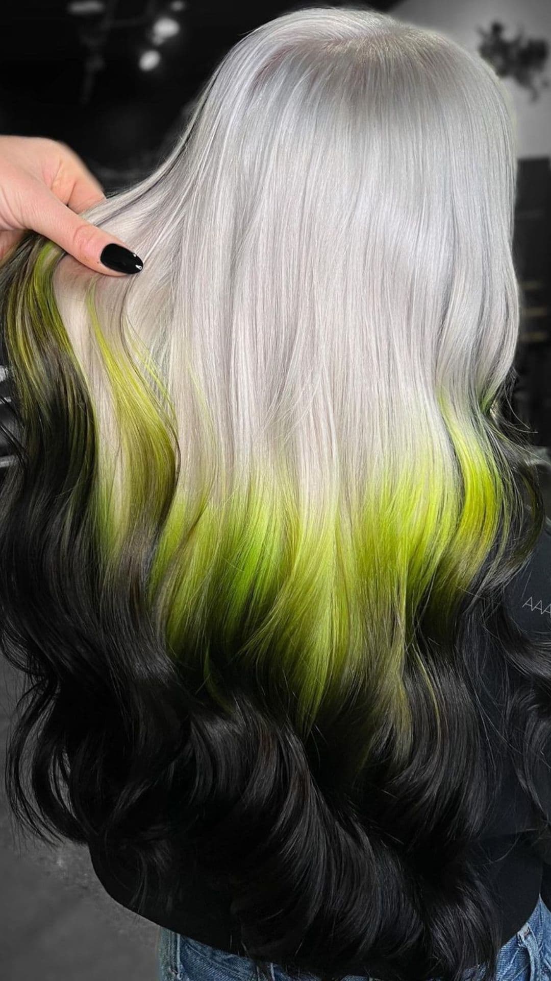 A woman modelling an electric twilight ombre.