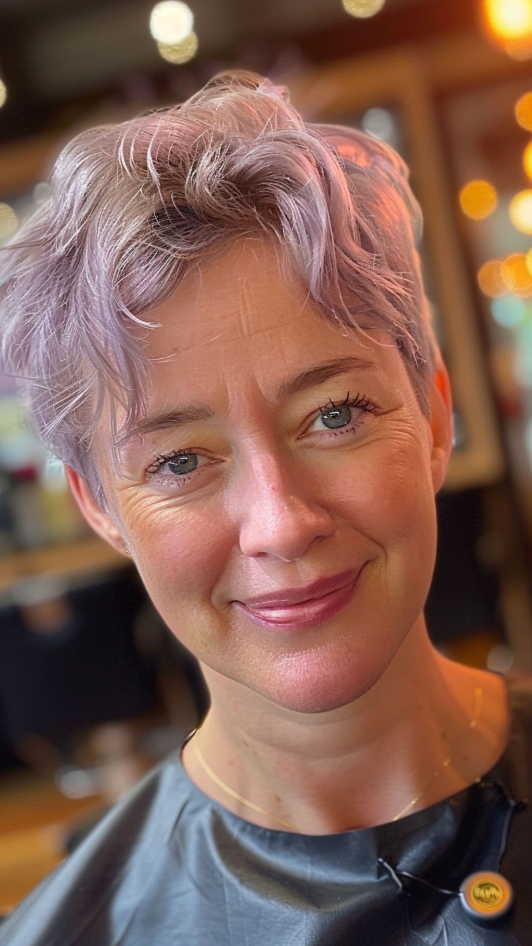 A woman modelling a frosted lilac hair.