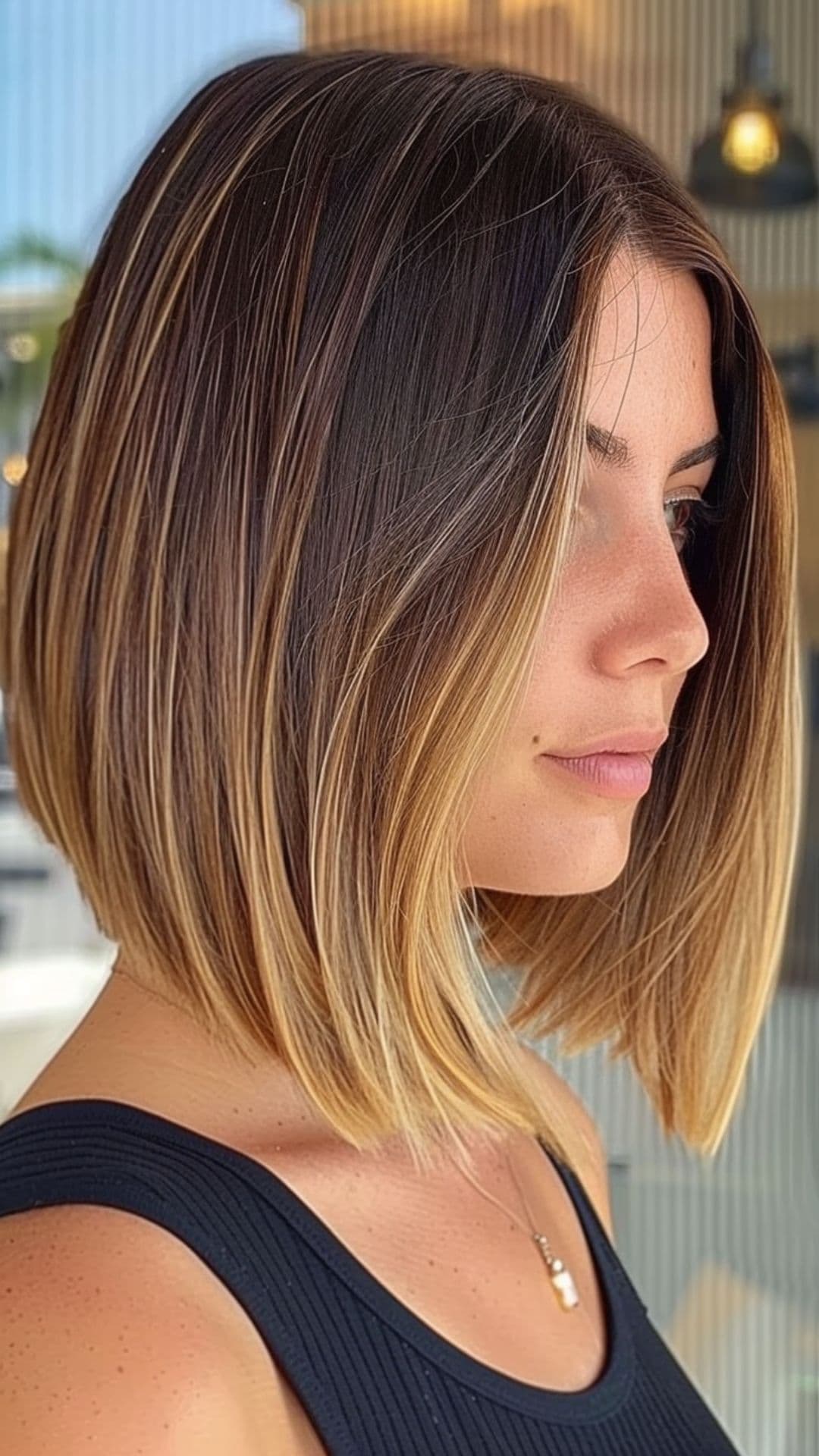 A woman modelling an inverted bob with ombre.