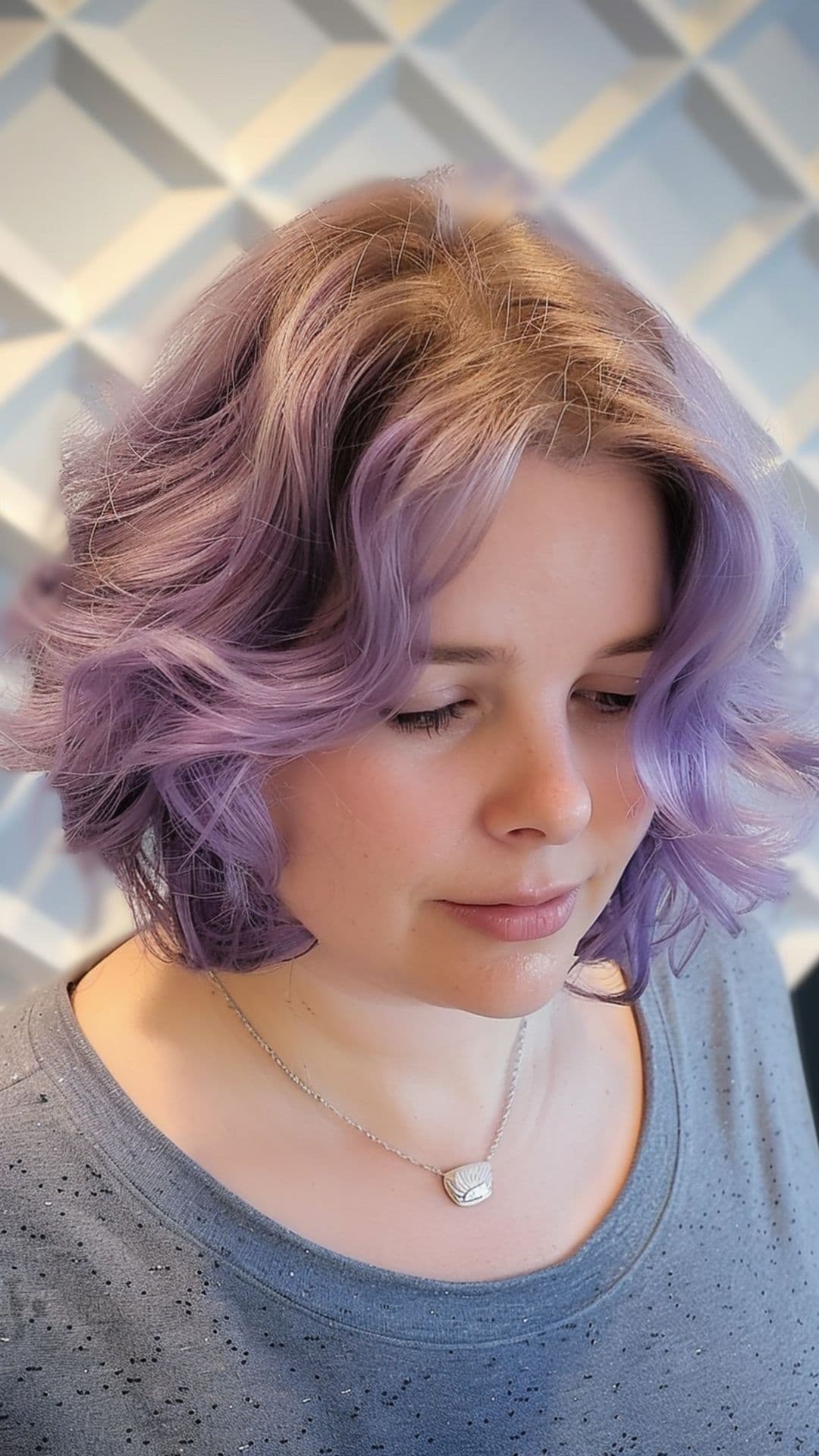 A woman modelling a lavender frost hair.