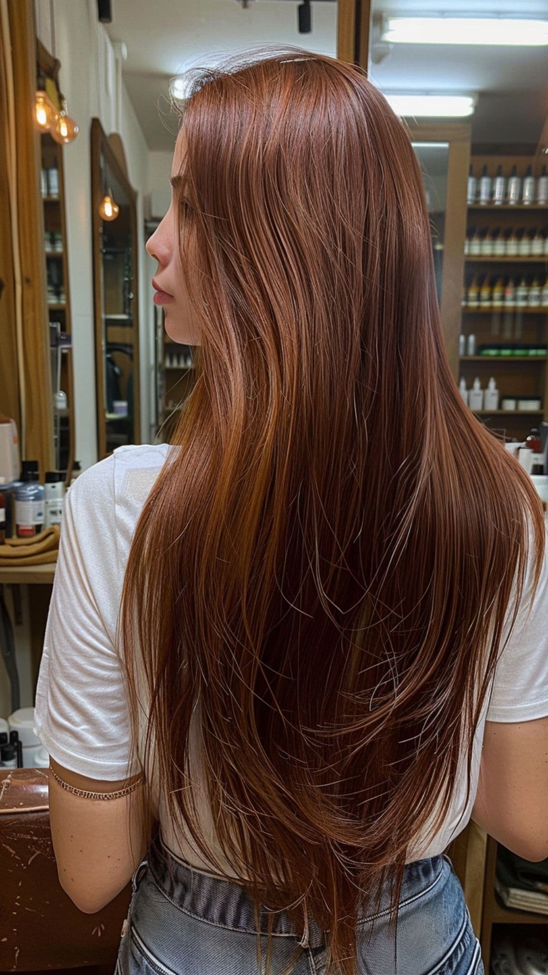 A woman modelling a mahogany hair.