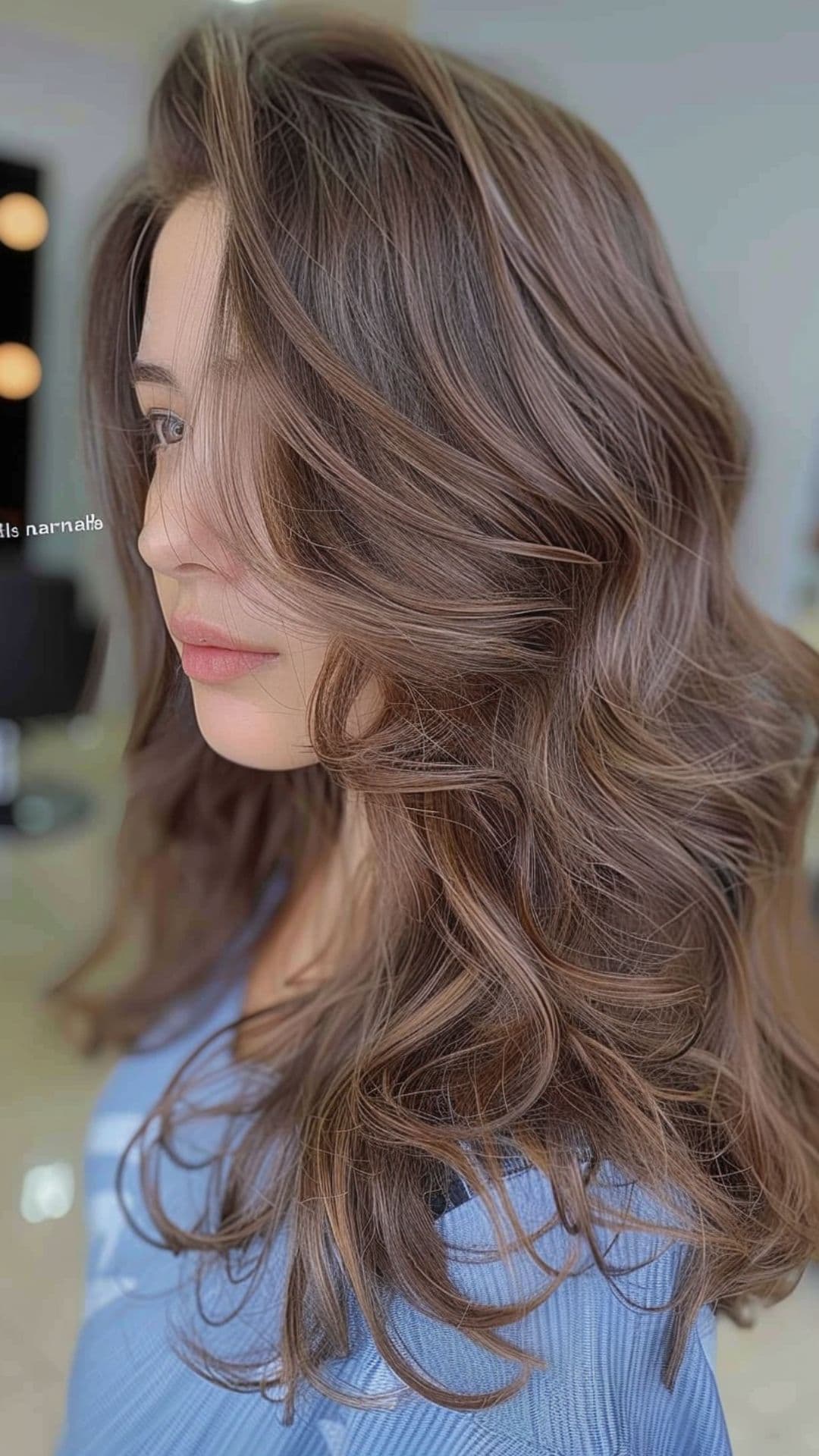 A woman modelling a mocha brown hair.