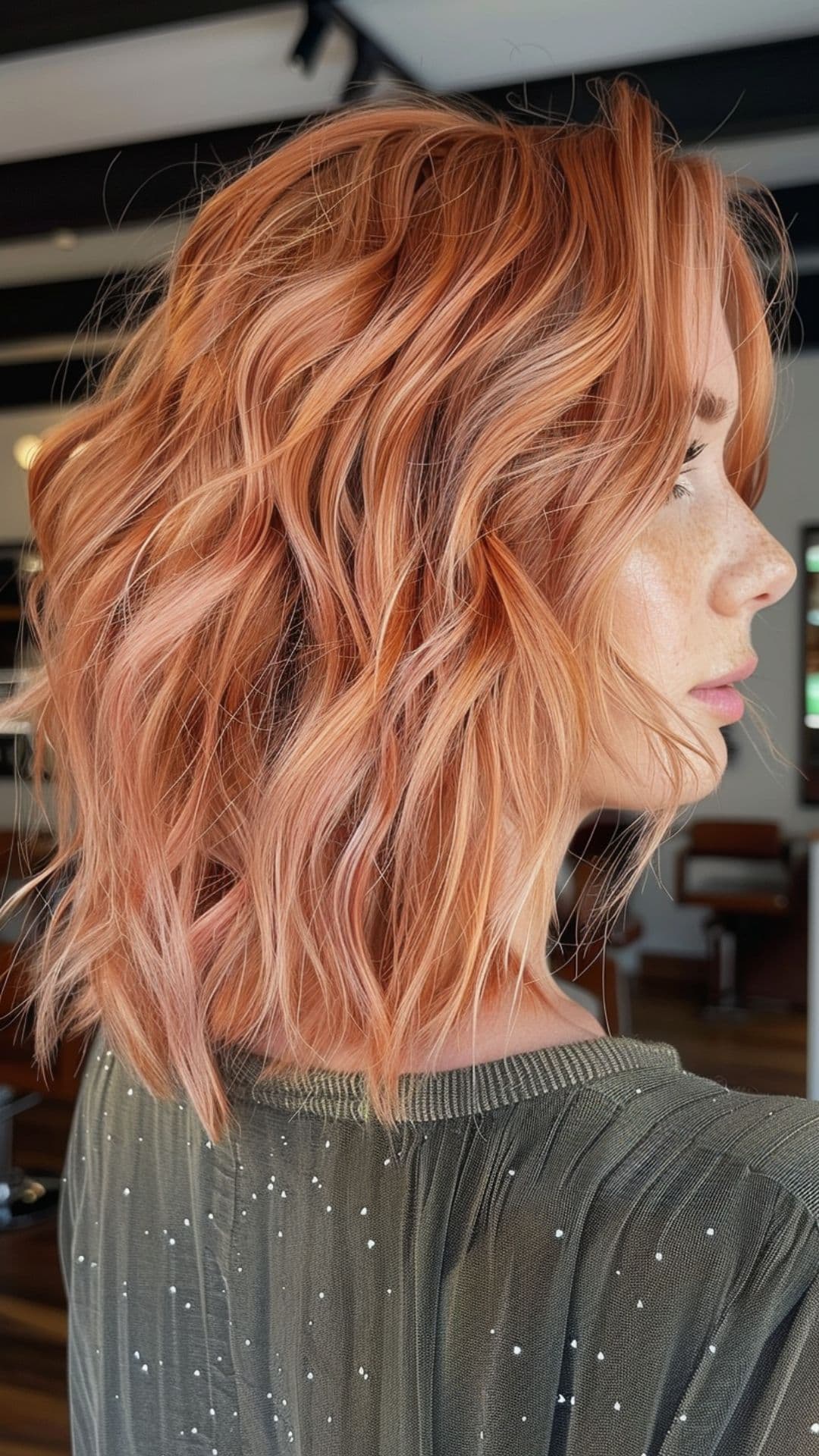 A woman modelling a peach fuzz hair.