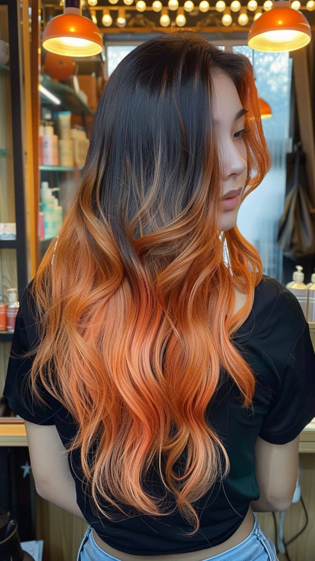 A woman modelling a peach ombre hair.