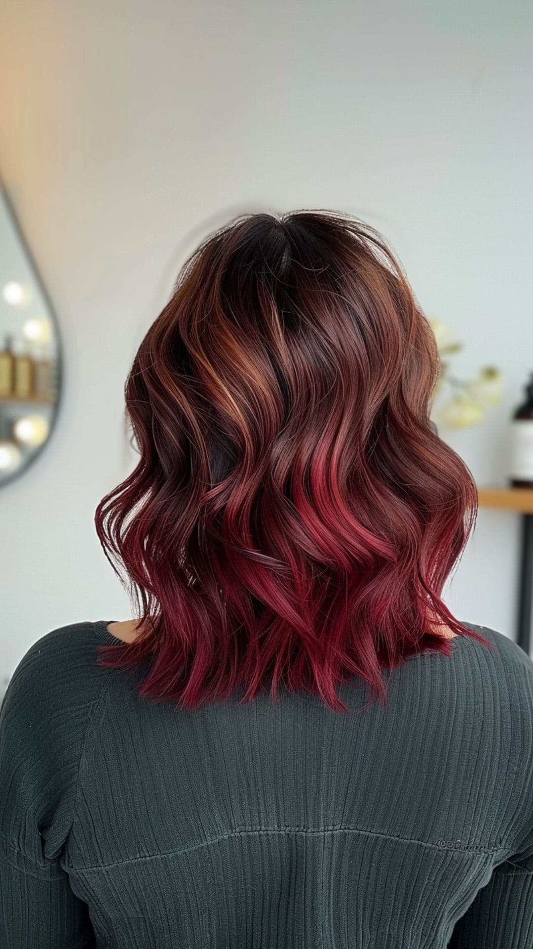 A woman modelling a red ombre hair.