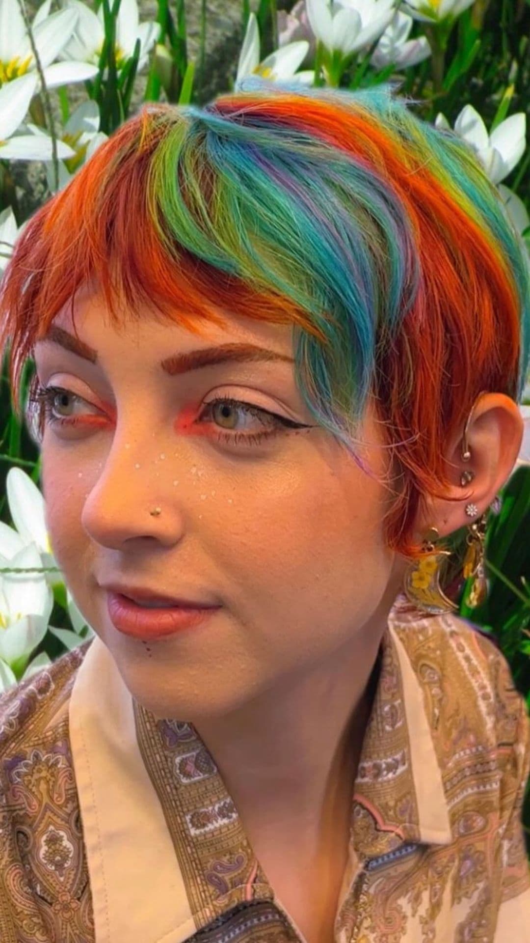 A woman modelling a Red and Green for Short Hair.