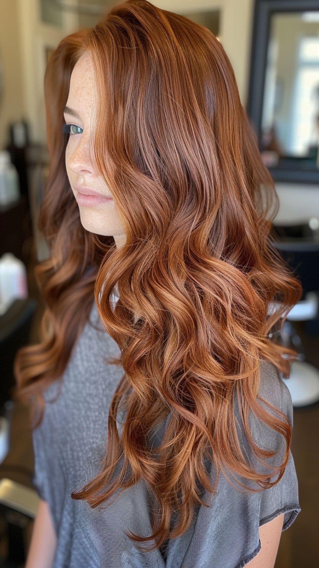 A woman modelling a rich auburn hair.