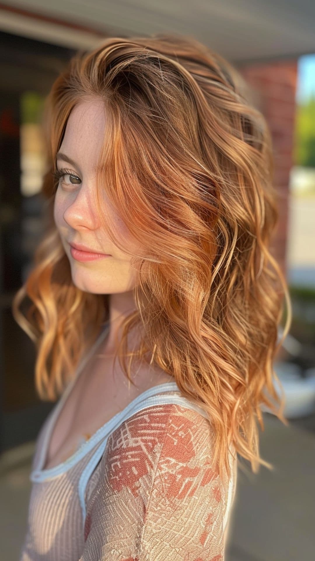 A young woman modelling a rose brown hair.