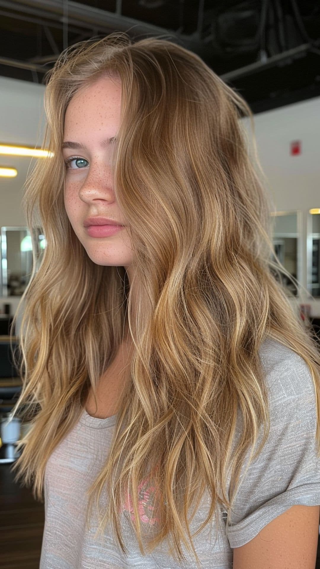 A woman modelling a sandy blonde hair.