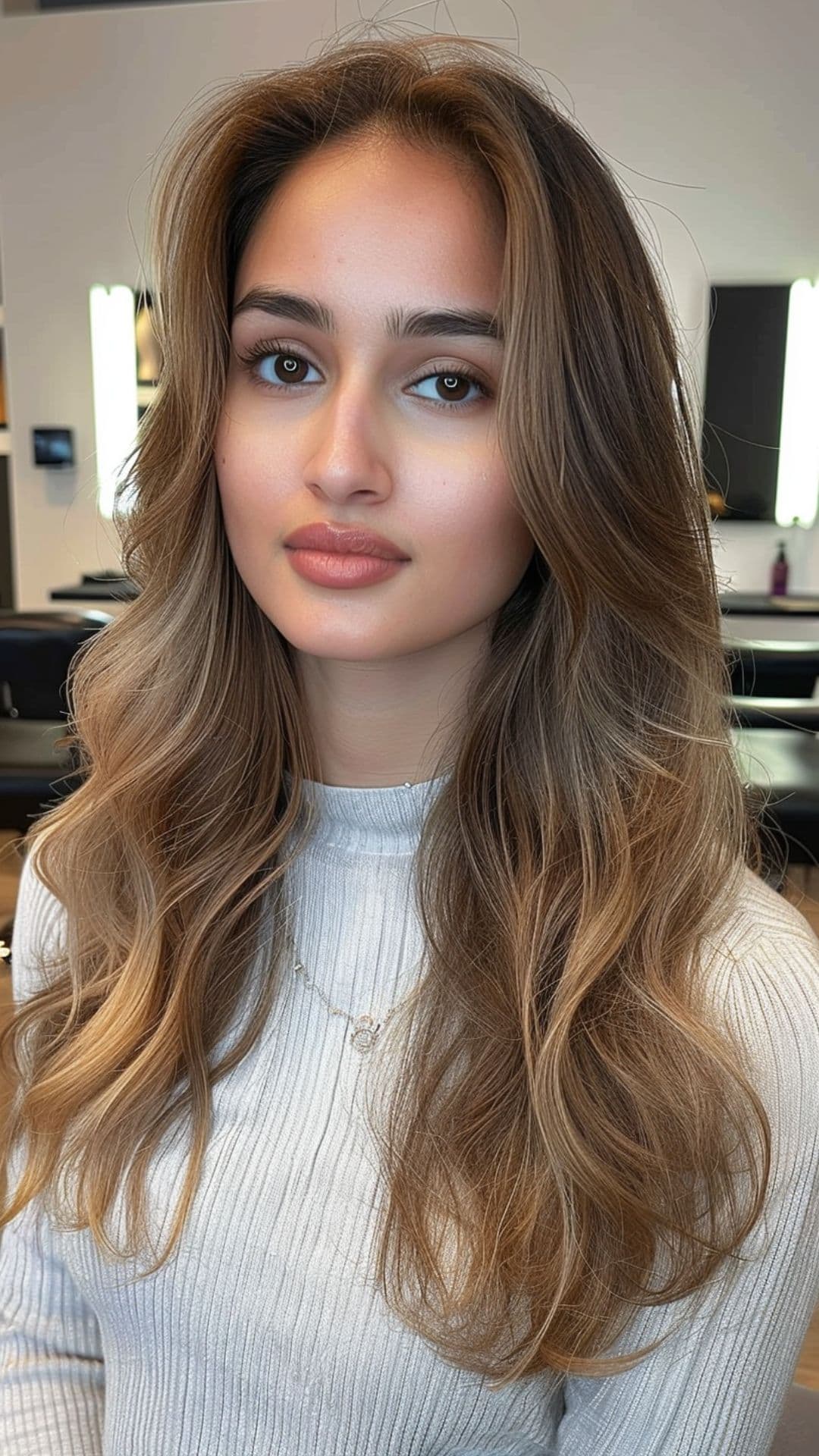 A woman modelling a soft bronde hair.