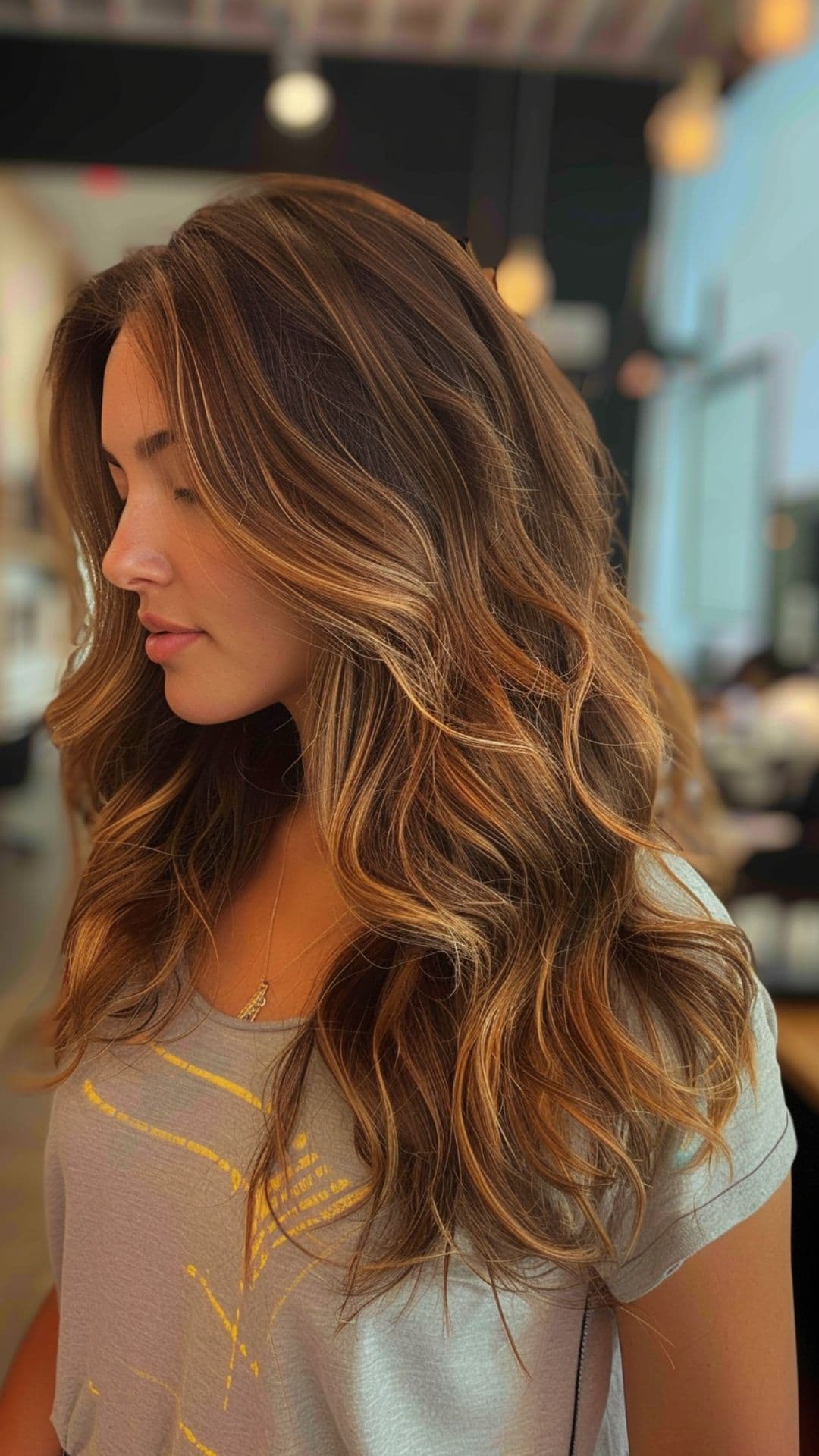 A woman modelling a sun-kissed brown hair.