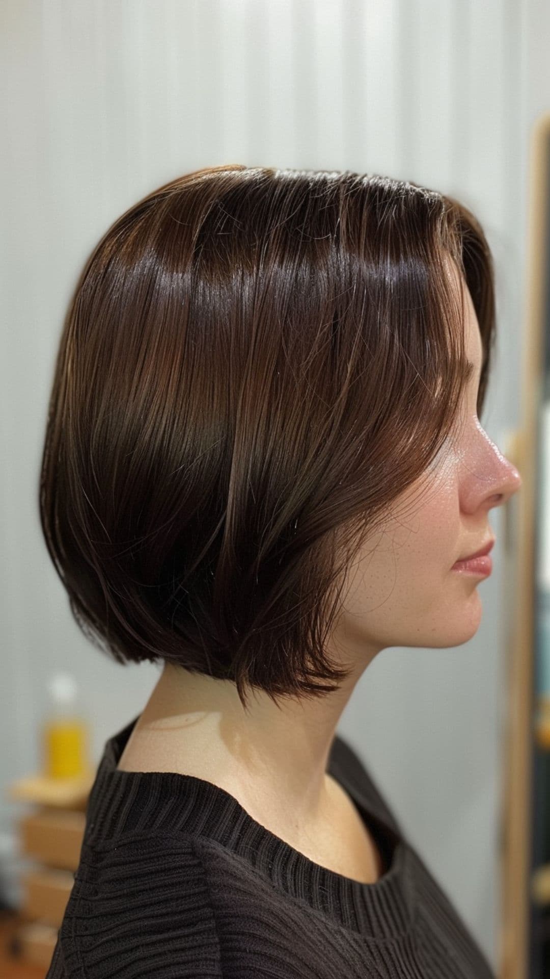 A woman modelling a toffee brown short hair.