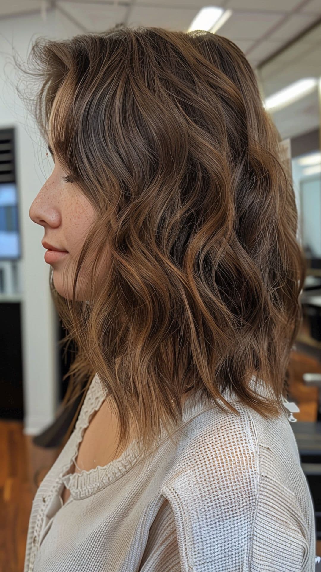 A woman modelling a toffee hair.