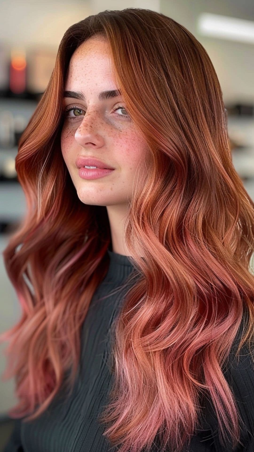 A woman modelling a glossy rose hair.