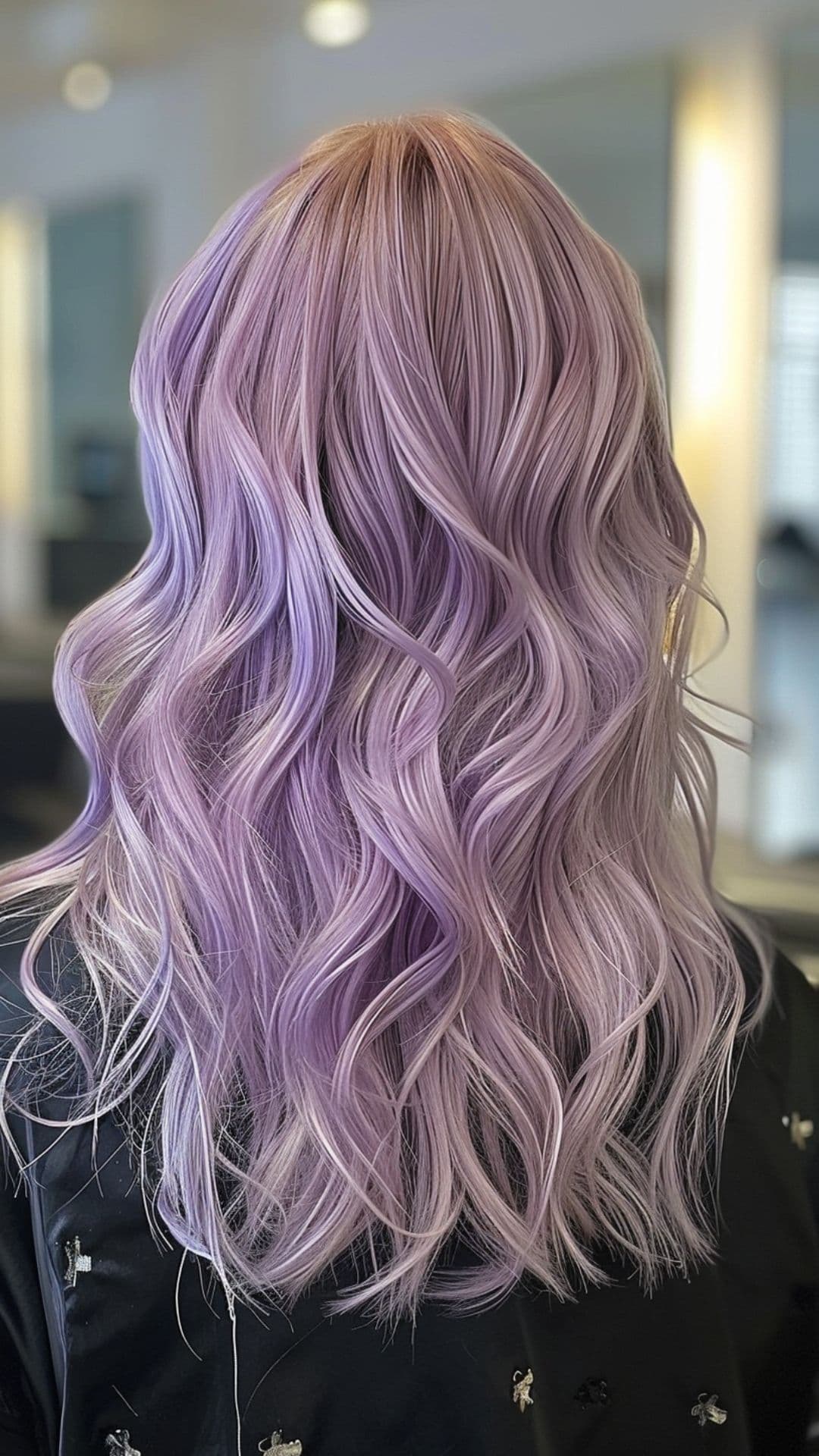 A woman modelling a pastel lilac hair.